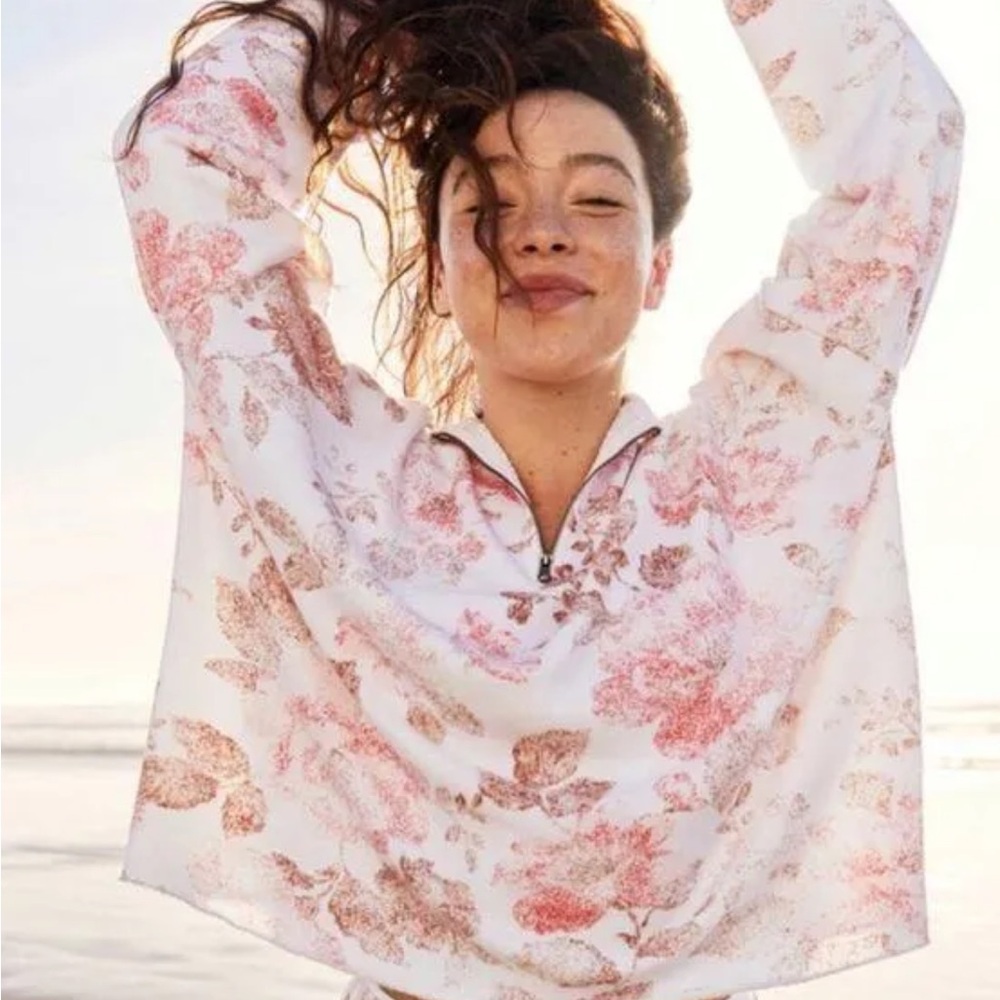 NWT Aerie Sunday Soft Quarter Zip Floral Pullover Size L
